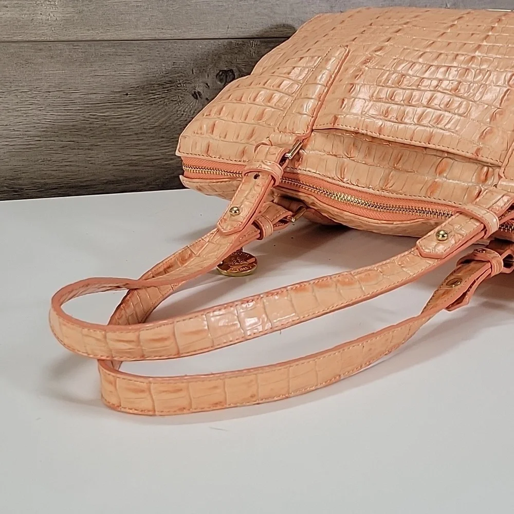 Brahmin Croc-Embossed Leather Tote Bag in Peach
